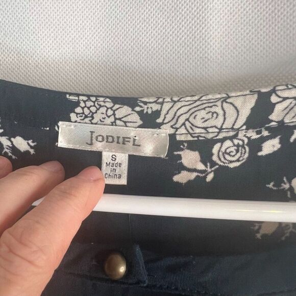 Jodifly Dark Green Floral Long Sleeve Tunic Blouse Keyhole Neck Women's Sz Small - Picture 6 of 9